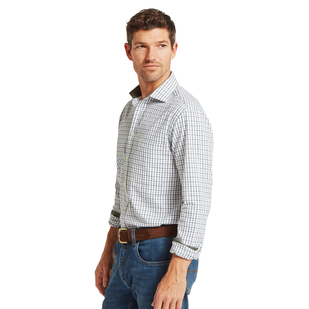 Schoffel Mens Milton Tailored Shirt - Blueberry/Dark Khaki Green