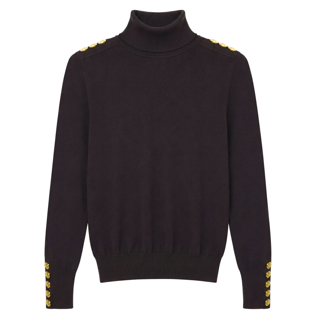 Holland Cooper Ladies Buttoned Knit Roll Neck - Chocolate