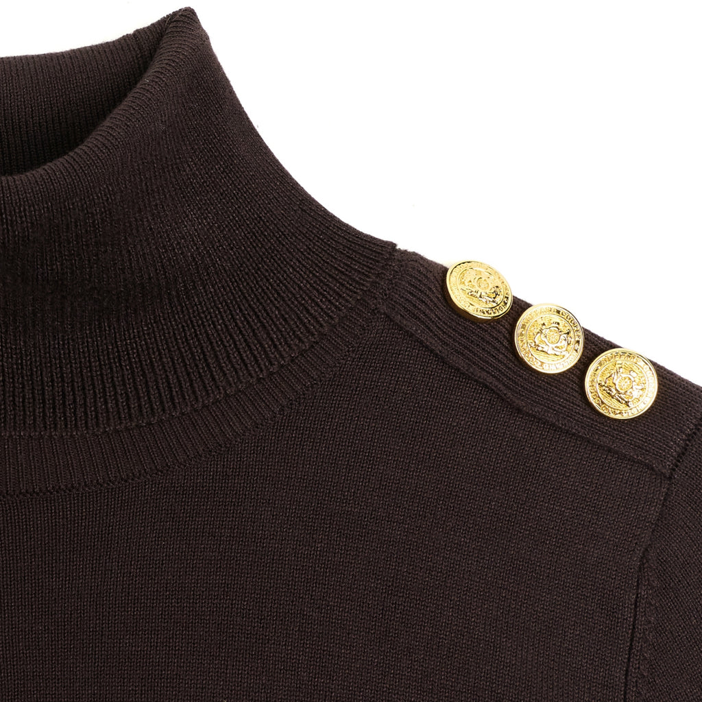 Holland Cooper Ladies Buttoned Knit Roll Neck - Chocolate