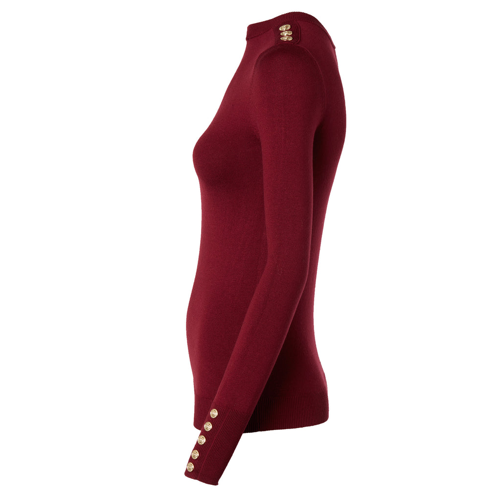 Holland Cooper Ladies Buttoned Knit Crew Neck - Wine