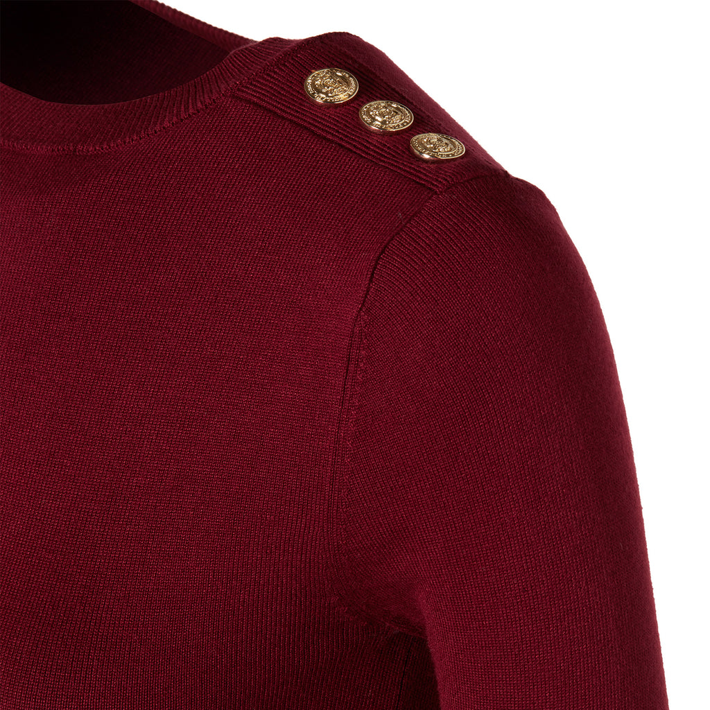 Holland Cooper Ladies Buttoned Knit Crew Neck - Wine