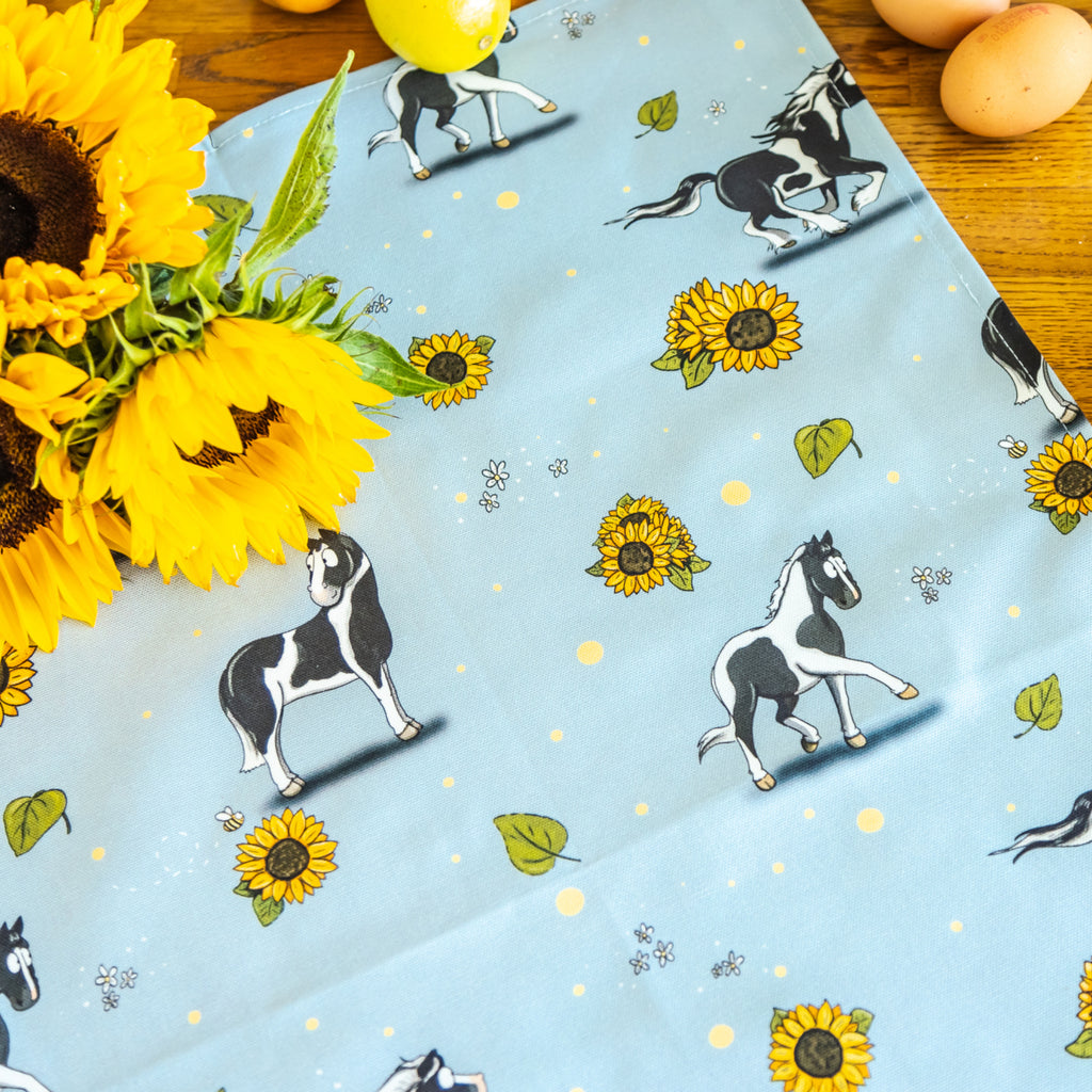 Emily Cole Piebald Horse & Sunflowers Tea Towel