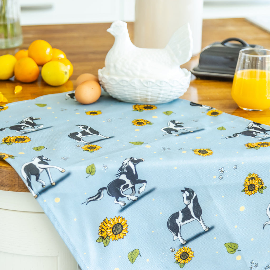 Emily Cole Piebald Horse & Sunflowers Tea Towel