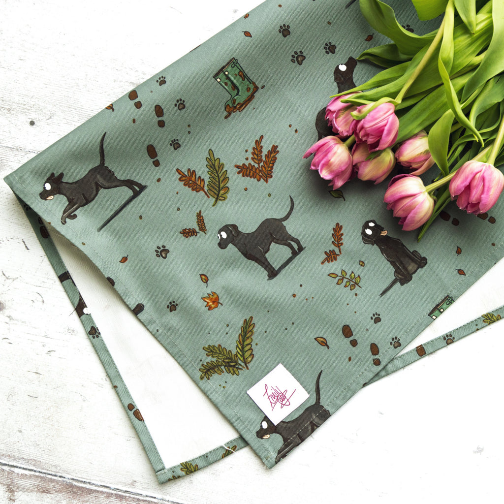 Emily Cole Black Labrador Pattern Tea Towel