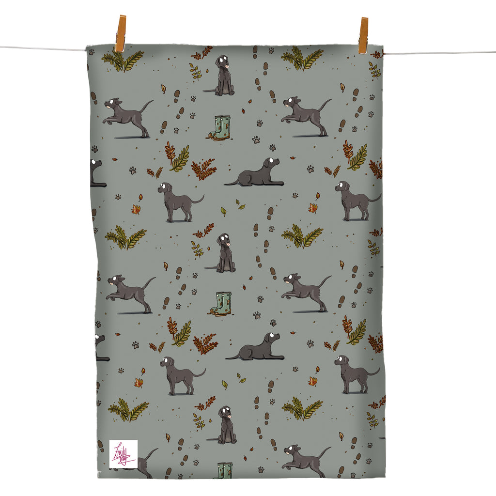 Emily Cole Black Labrador Pattern Tea Towel