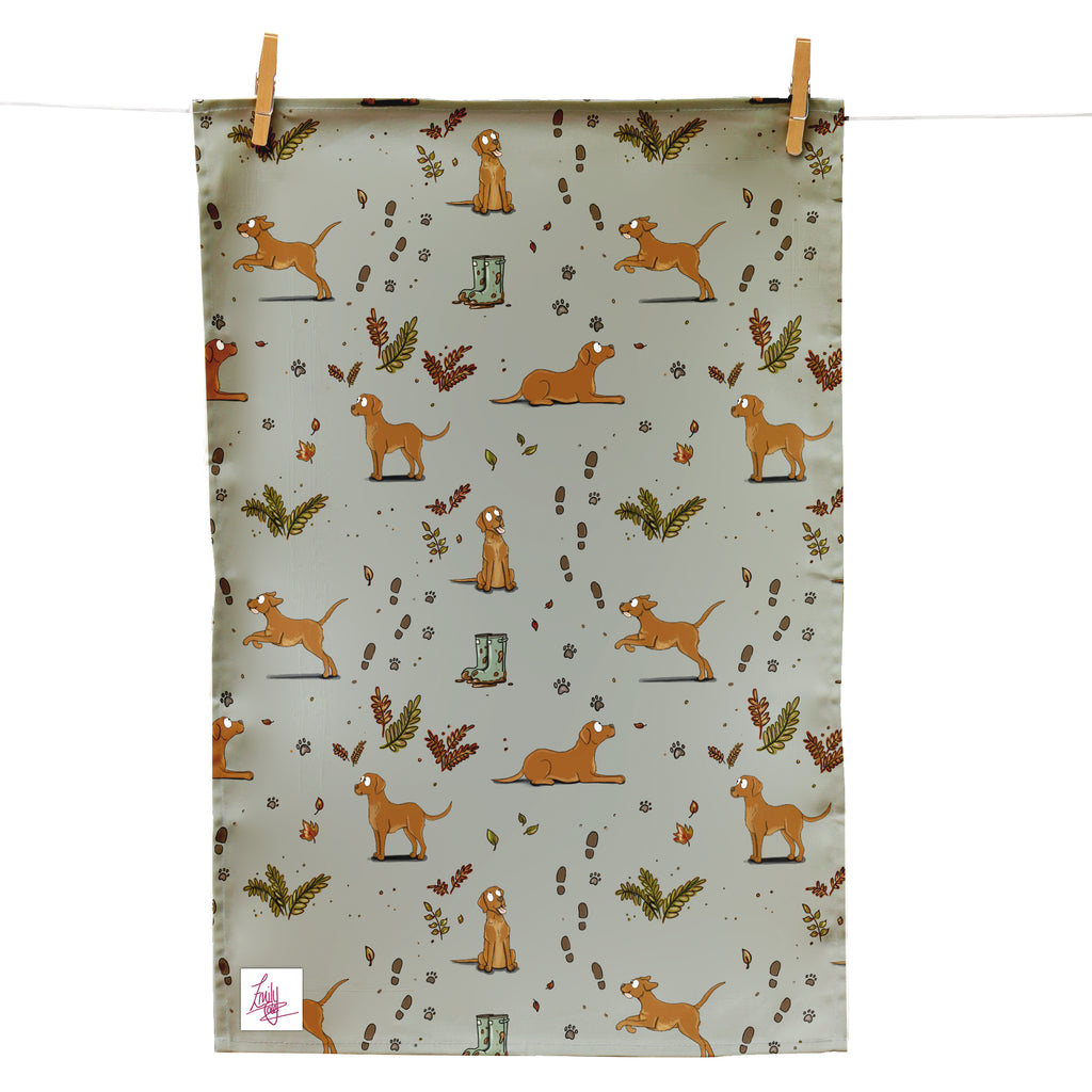 Emily Cole Fox Red Labrador Patten Tea Towel