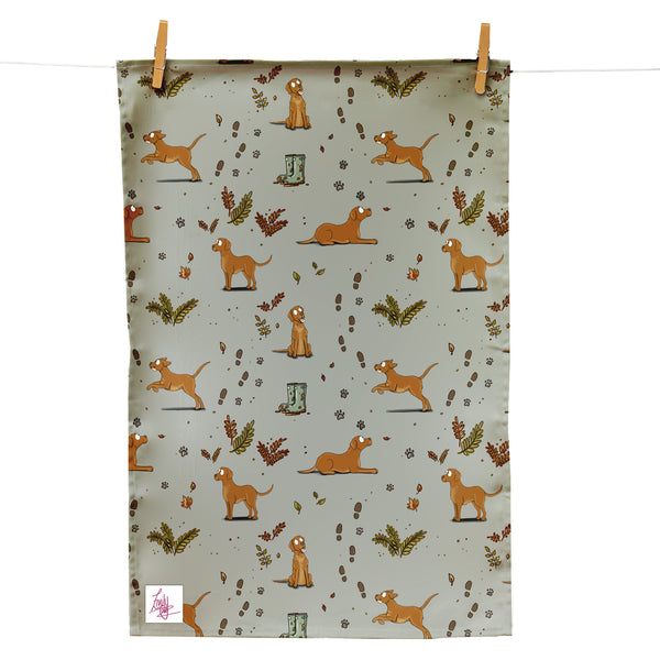 Emily Cole Fox Red Labrador Patten Tea Towel