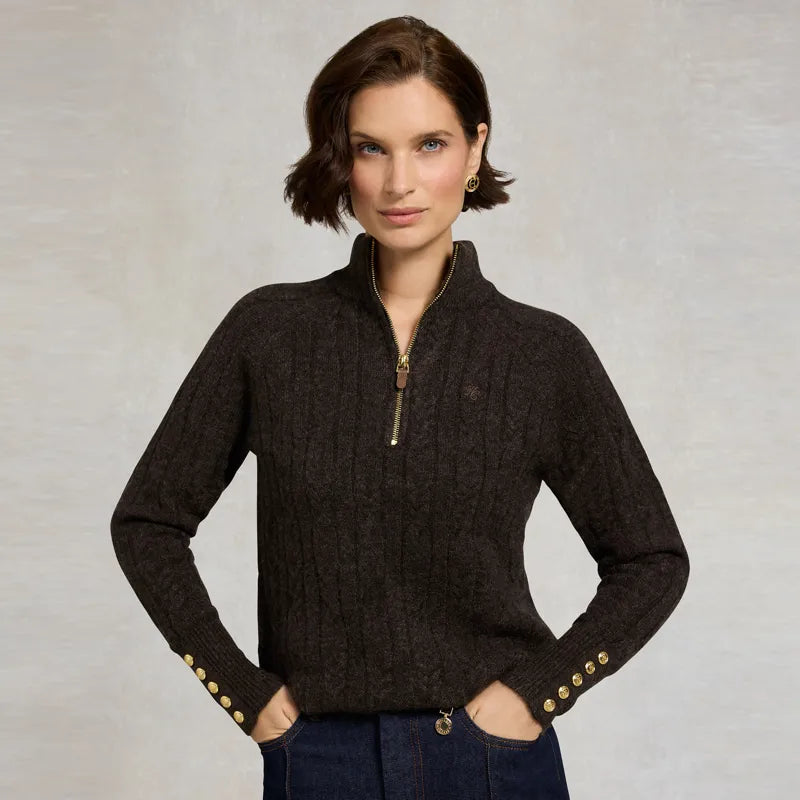 Holland Cooper Bridget Quarter Zip Knit - Chocolate