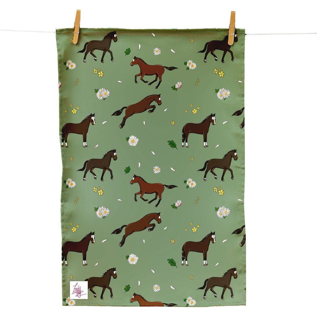 Emily Cole Bay Horse & Daisies Tea Towel