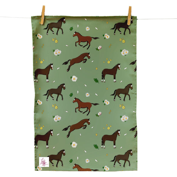 Emily Cole Bay Horse & Daisies Tea Towel