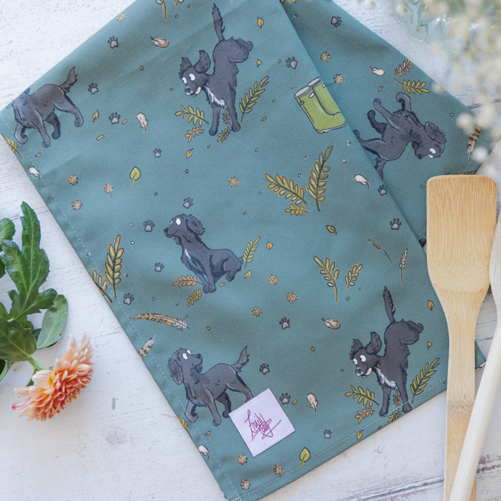 Emily Cole Black Spaniel Pattern Tea Towel