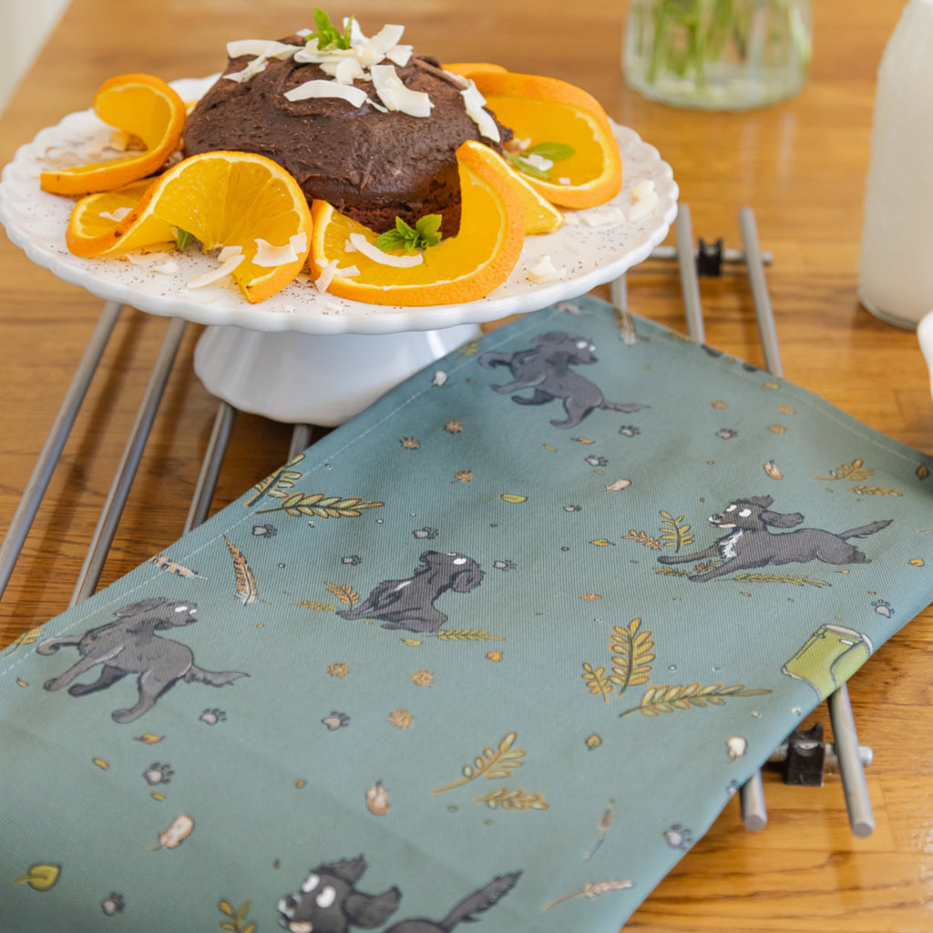 Emily Cole Black Spaniel Pattern Tea Towel