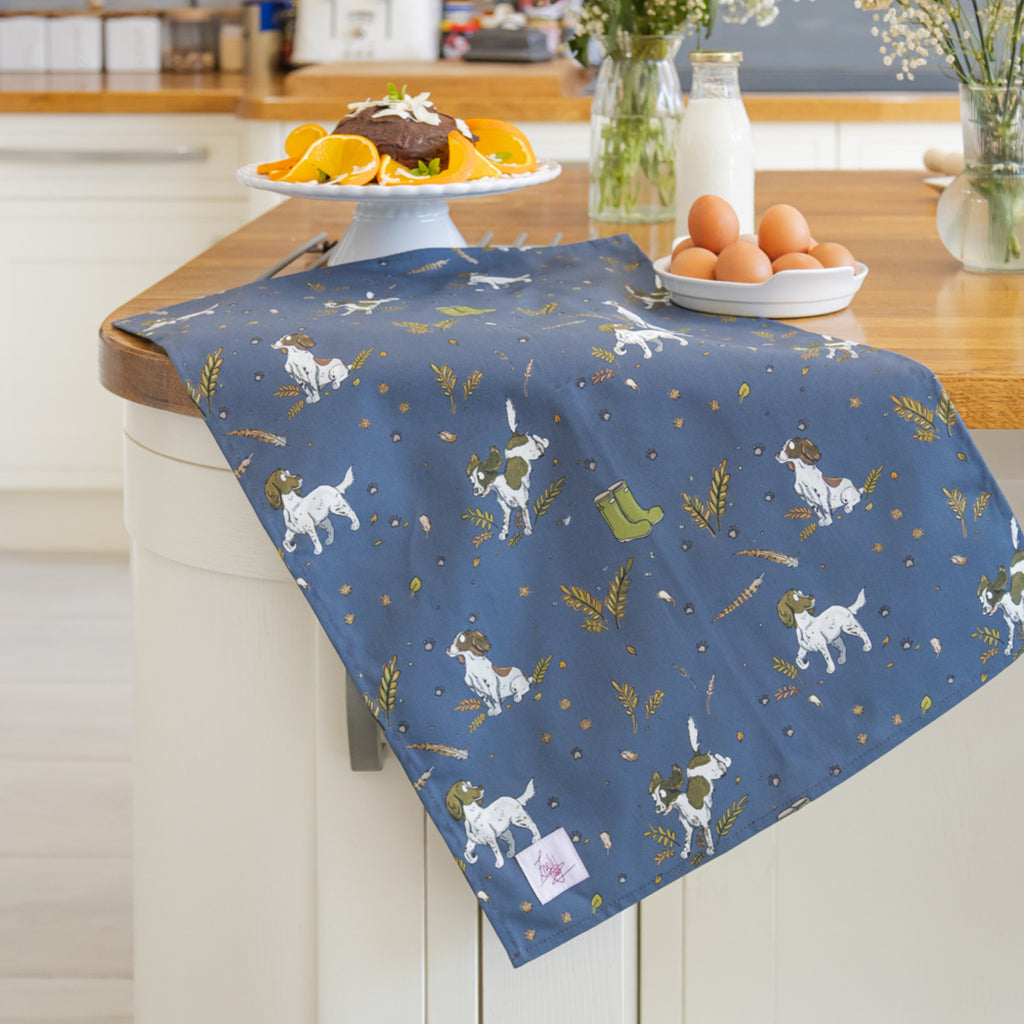 Emily Cole Liver & White Spaniel Pattern Tea Towel