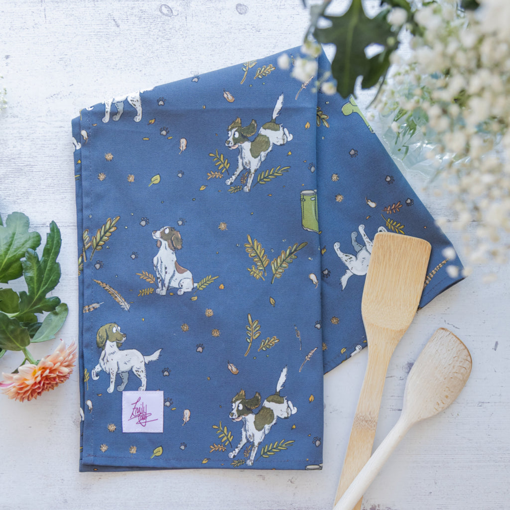 Emily Cole Liver & White Spaniel Pattern Tea Towel