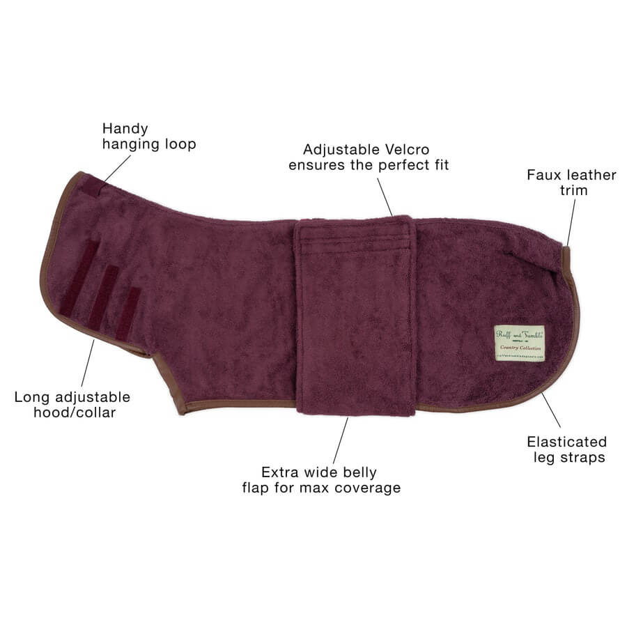 Ruff and Tumble Country Dog Drying Coat - Burgundy