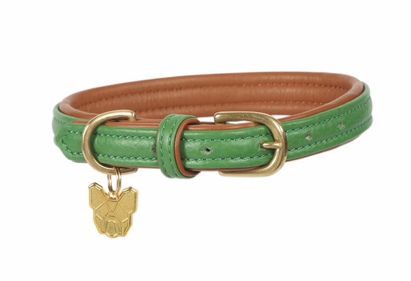 Digby and Fox Padded Leather Dog Collar - Green