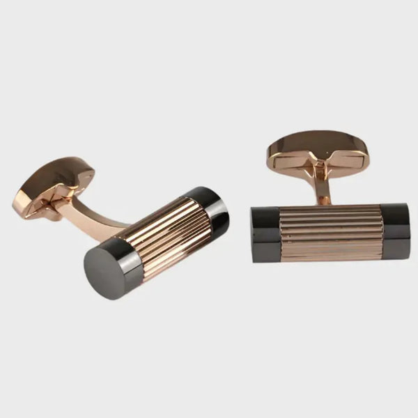 Sophos Dark Gunmetal Barrel Cufflinks - Rose Gold