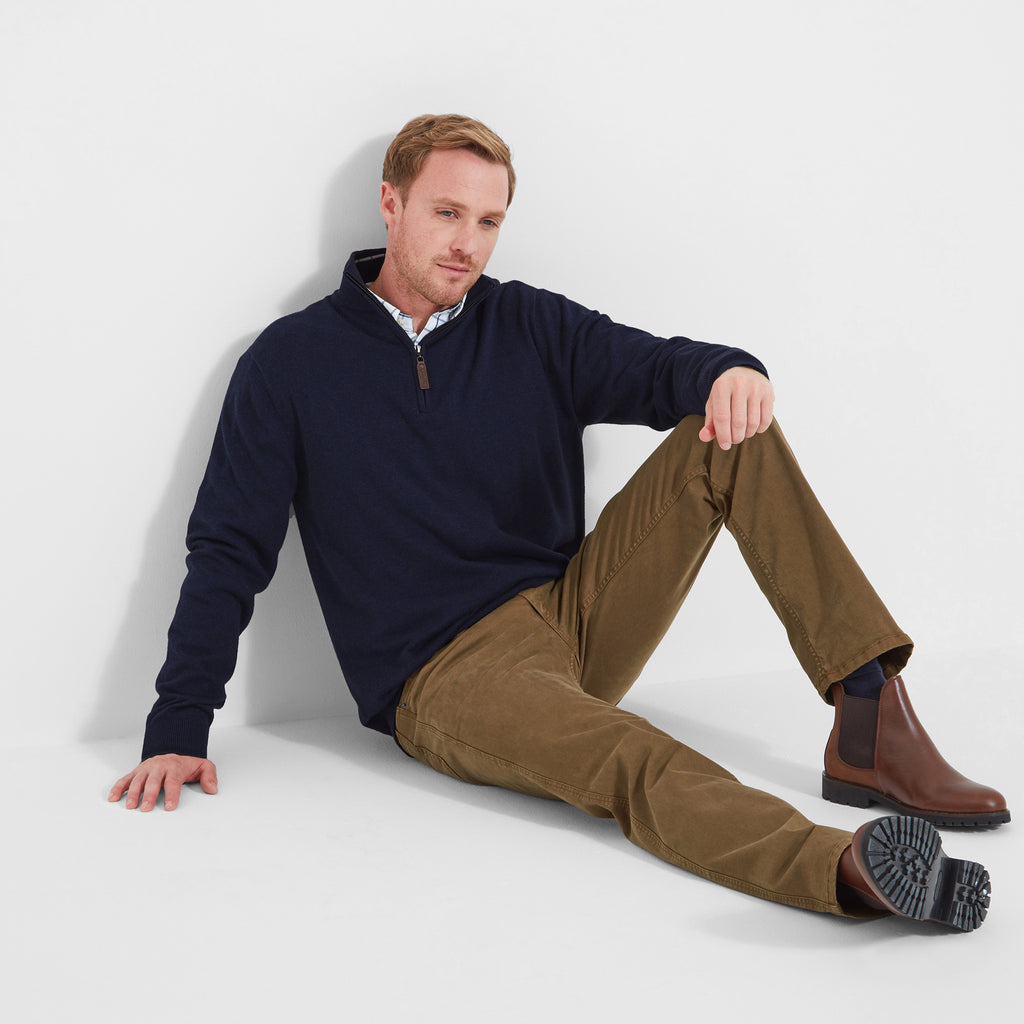 Schoffel Mens Porthmeor Pima Cotton 1/4 Zip Sweater - Navy