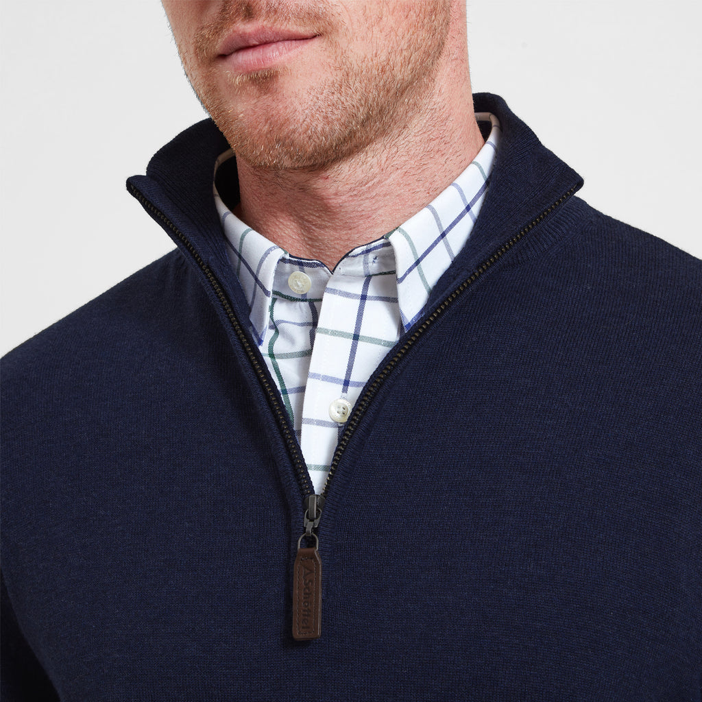 Schoffel Mens Porthmeor Pima Cotton 1/4 Zip Sweater - Navy