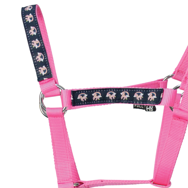 Hy Unicorn Head Collar and Lead Rope - Navy/Pink