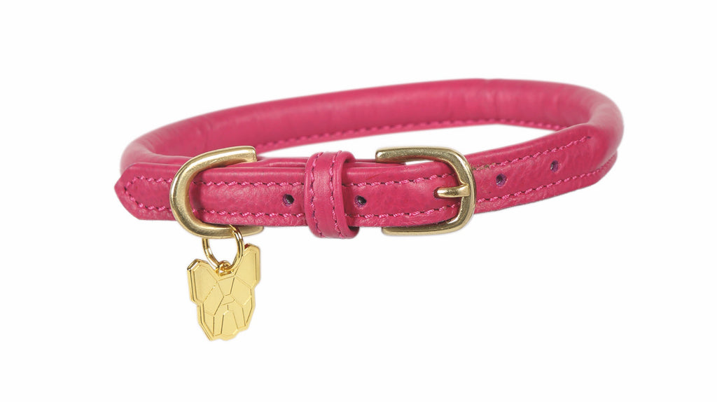 Digby and Fox Rolled Leather Dog Collar - Pink