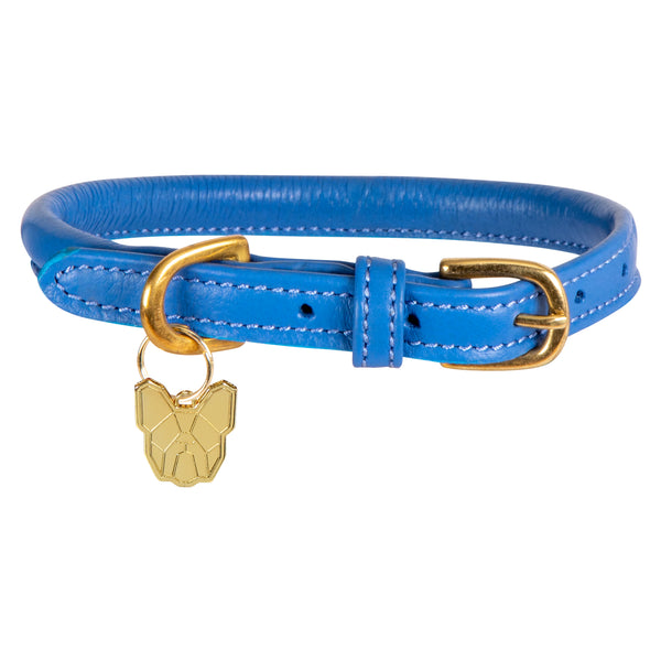 Digby and Fox Rolled Leather Dog Collar - Royal