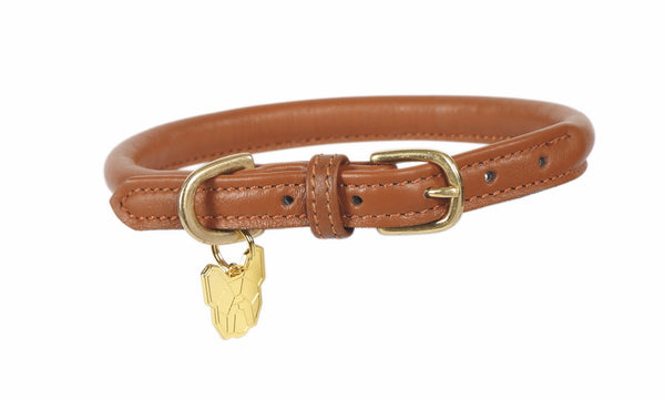 Digby and Fox Rolled Leather Dog Collar - Tan