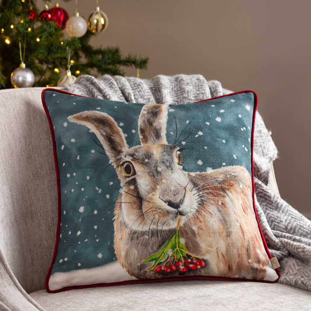 Evans Lichfield Christmas Hare Cushion - Feather Filled