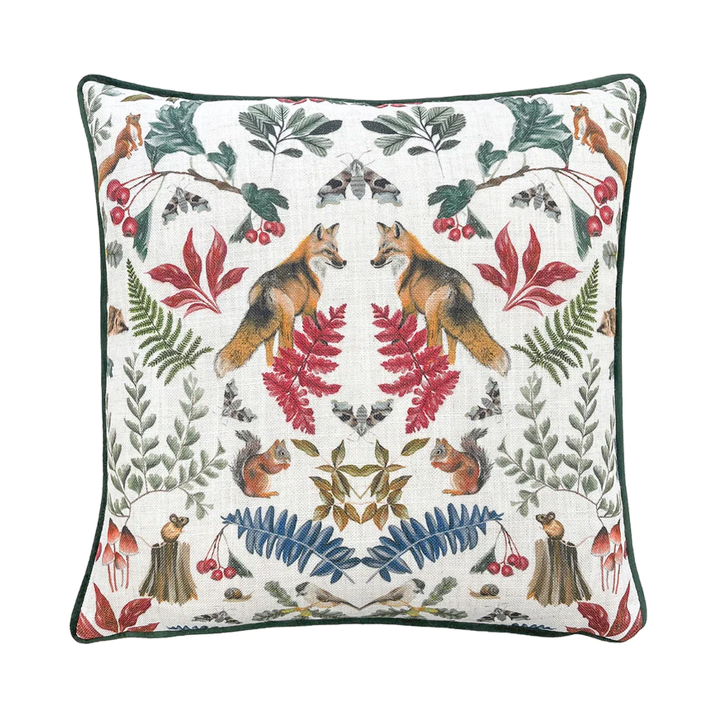 Evans Lichfield Mirrored Fox Cushion - Bottle Green