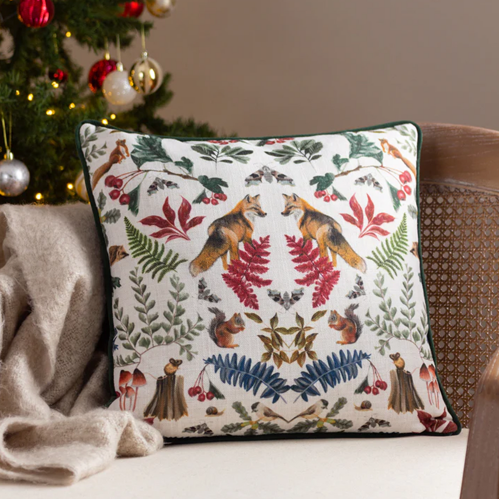 Evans Lichfield Mirrored Fox Cushion - Bottle Green