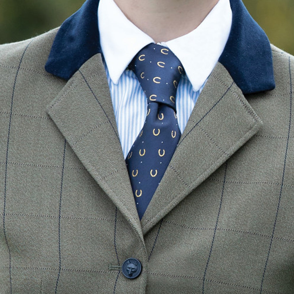 Equetech Junior Horseshoes Show Tie - Navy/Gold/White