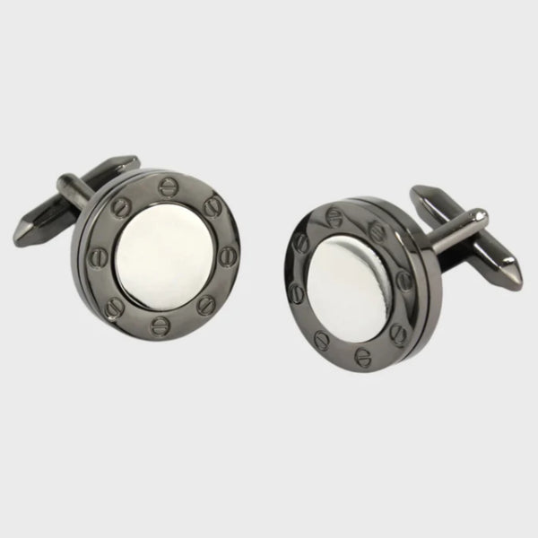 Sophos Gunmetal Cufflinks with Silver Finish Centre
