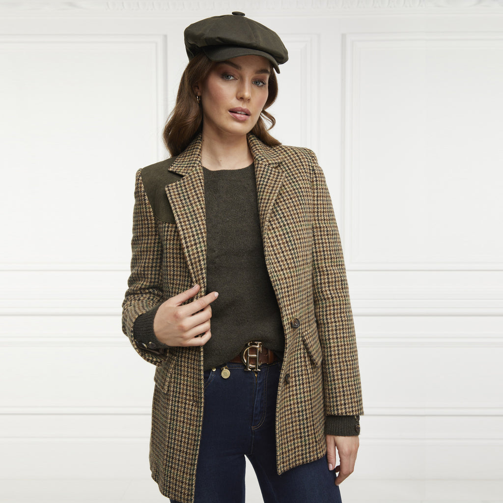 Holland Cooper Baker Boy Tweed Cap - Green Wax