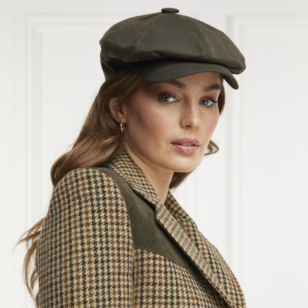 Holland Cooper Baker Boy Tweed Cap - Green Wax