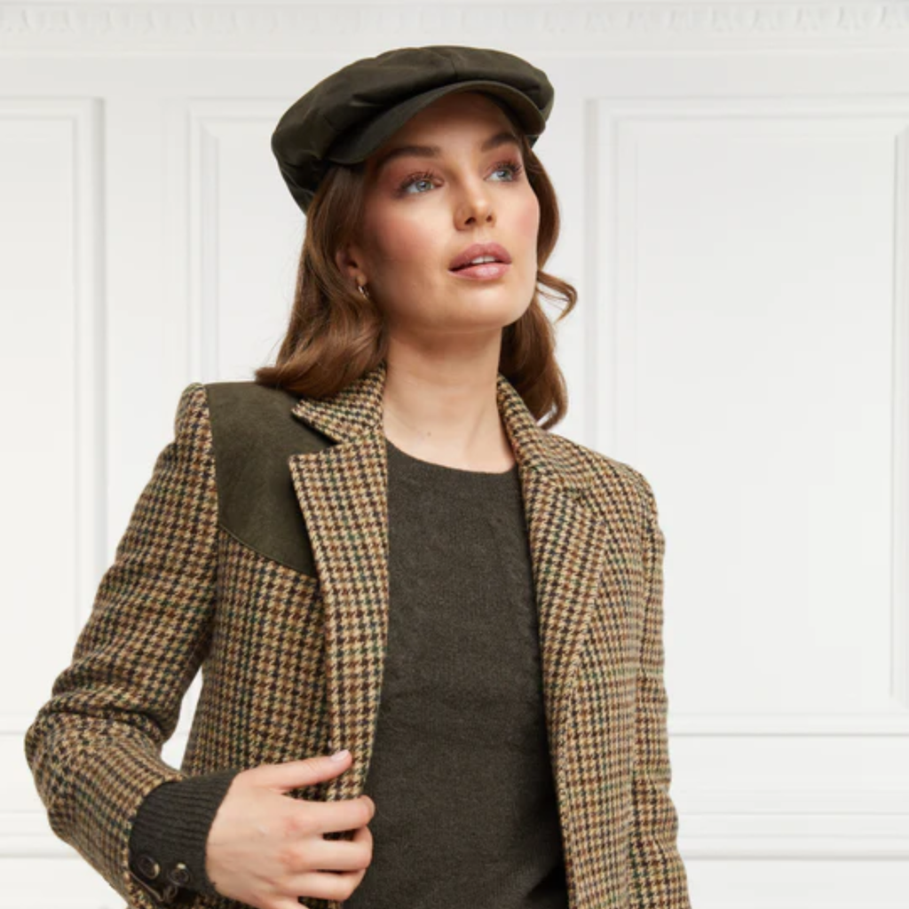 Holland Cooper Baker Boy Tweed Cap - Green Wax