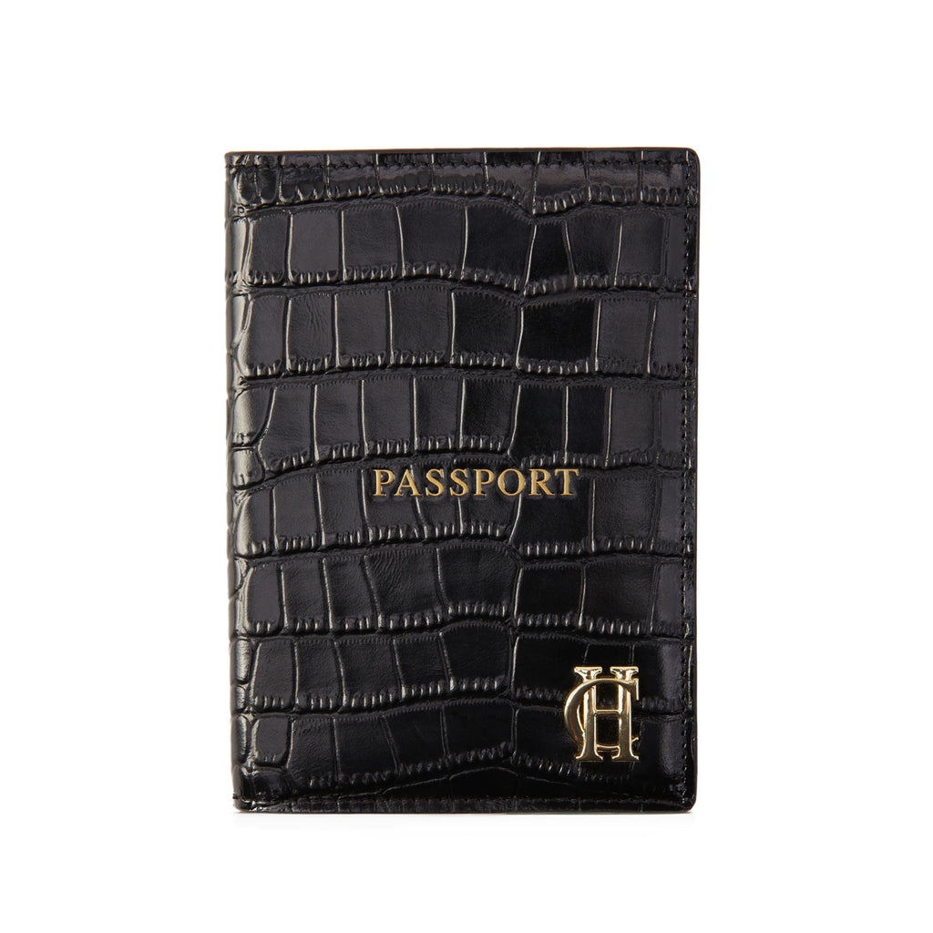 Holland Cooper Chelsea Passport Holder - Black Croc