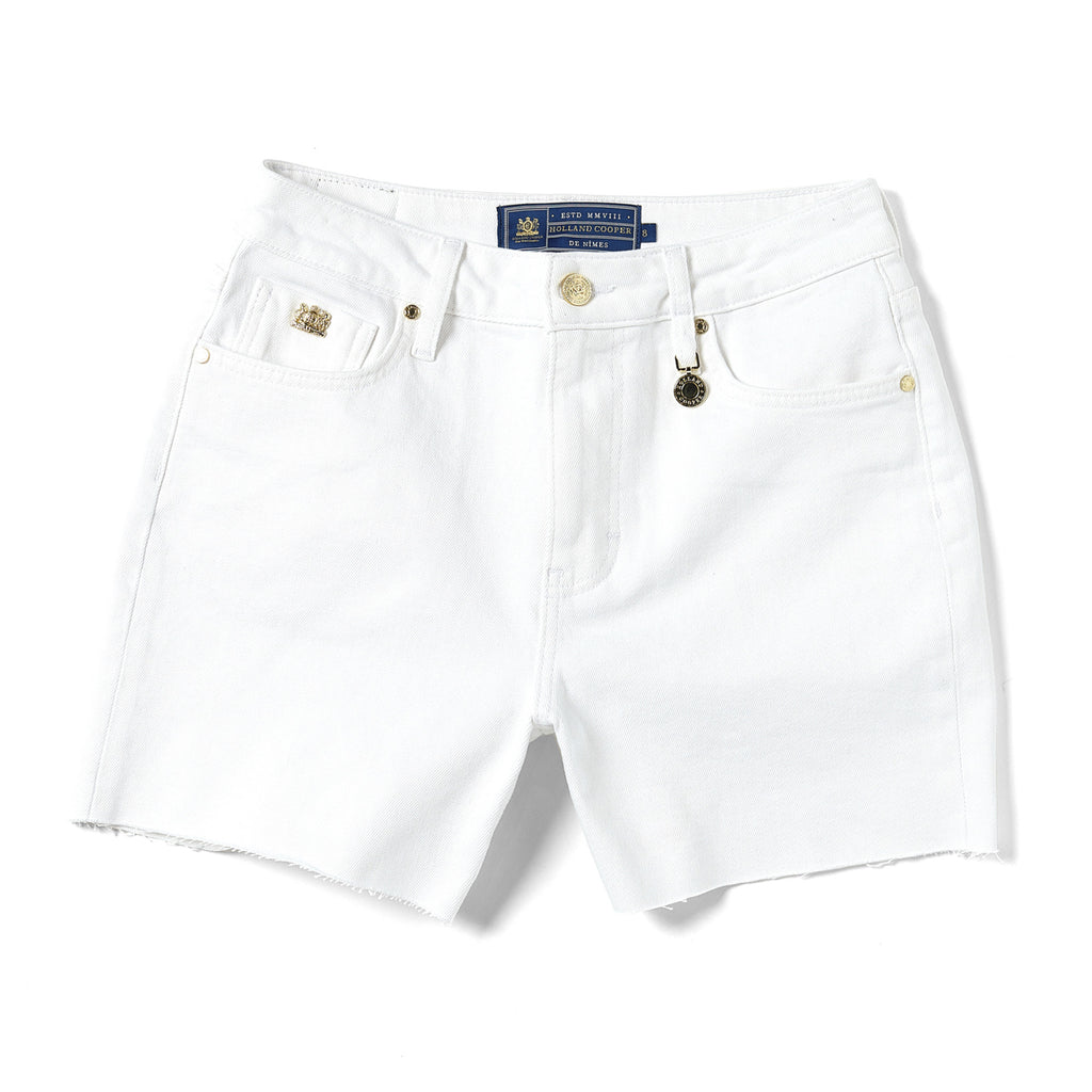 Holland Cooper High Rise Denim Shorts - Optic White