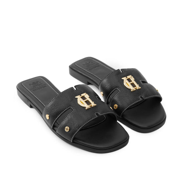 Holland Cooper Monogram Slides - Black Leather