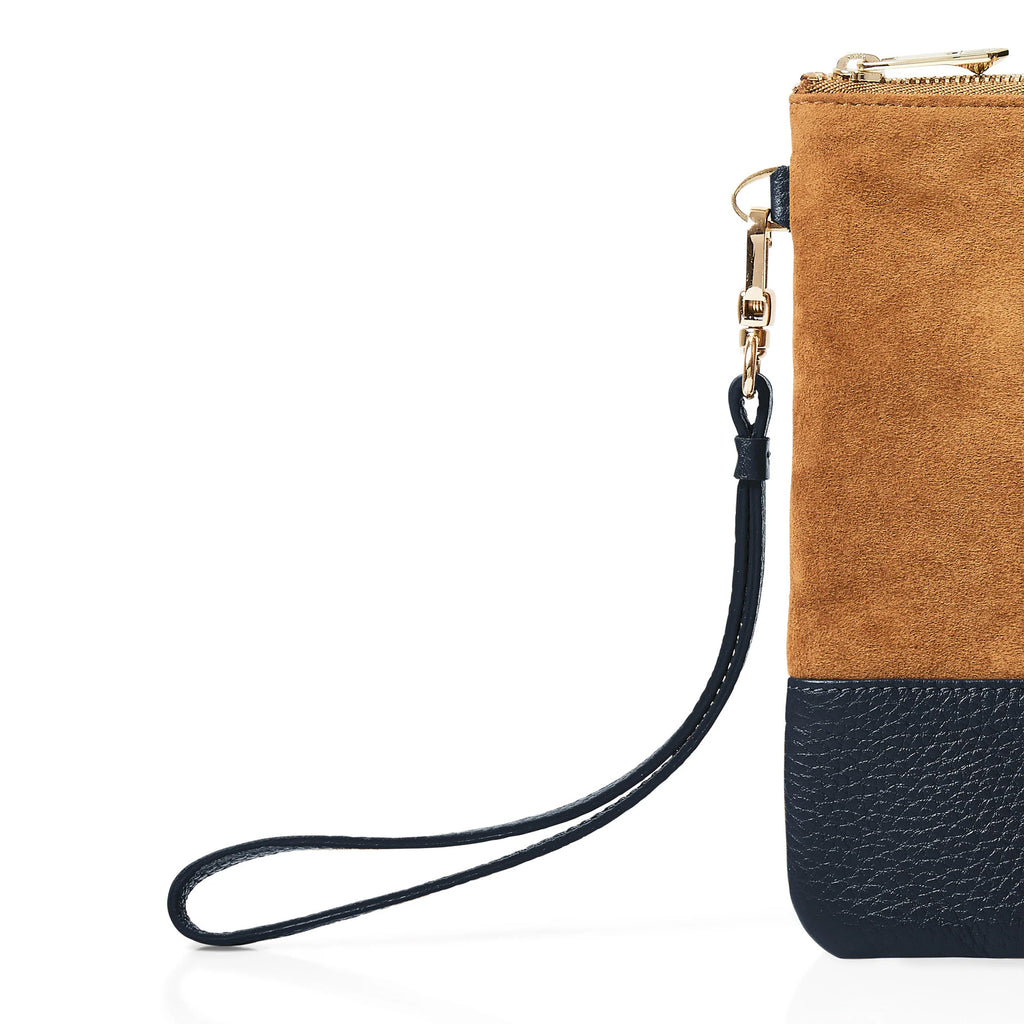 Fairfax and Favor Highbury Clutch Bag - Tan/Navy Suede