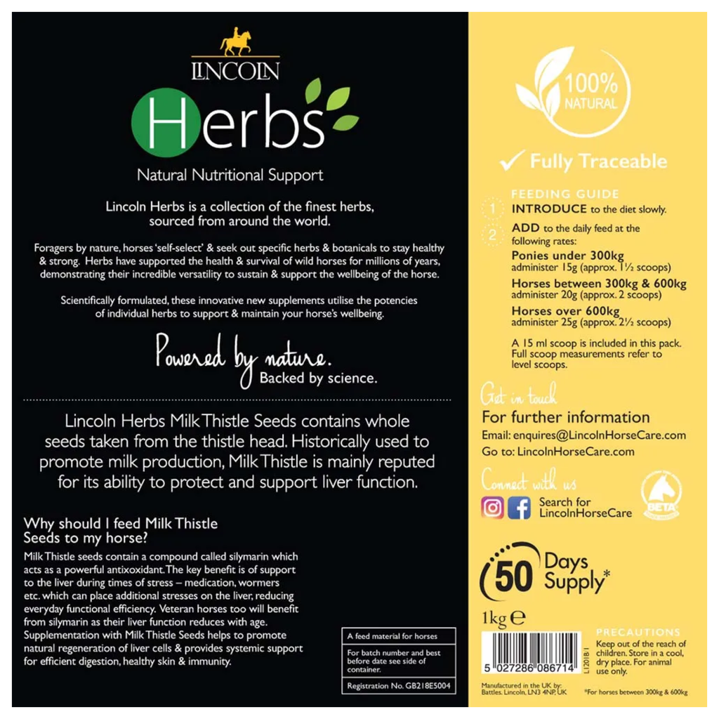 Lincoln Herbs Milk Thistle Seeds - 1kg Refill Pouch