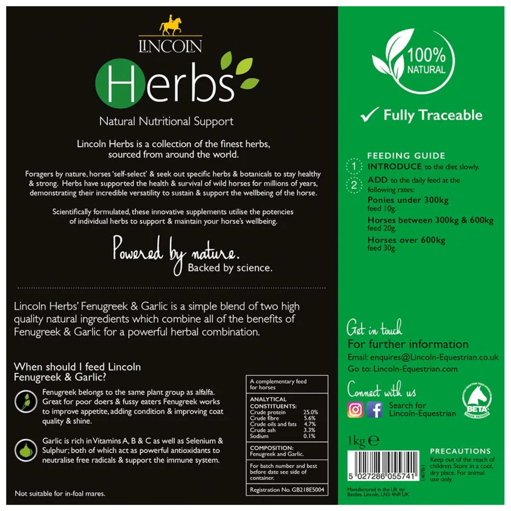 Lincoln Herbs Fenugreek and Garlic - 1kg Refill Pouch