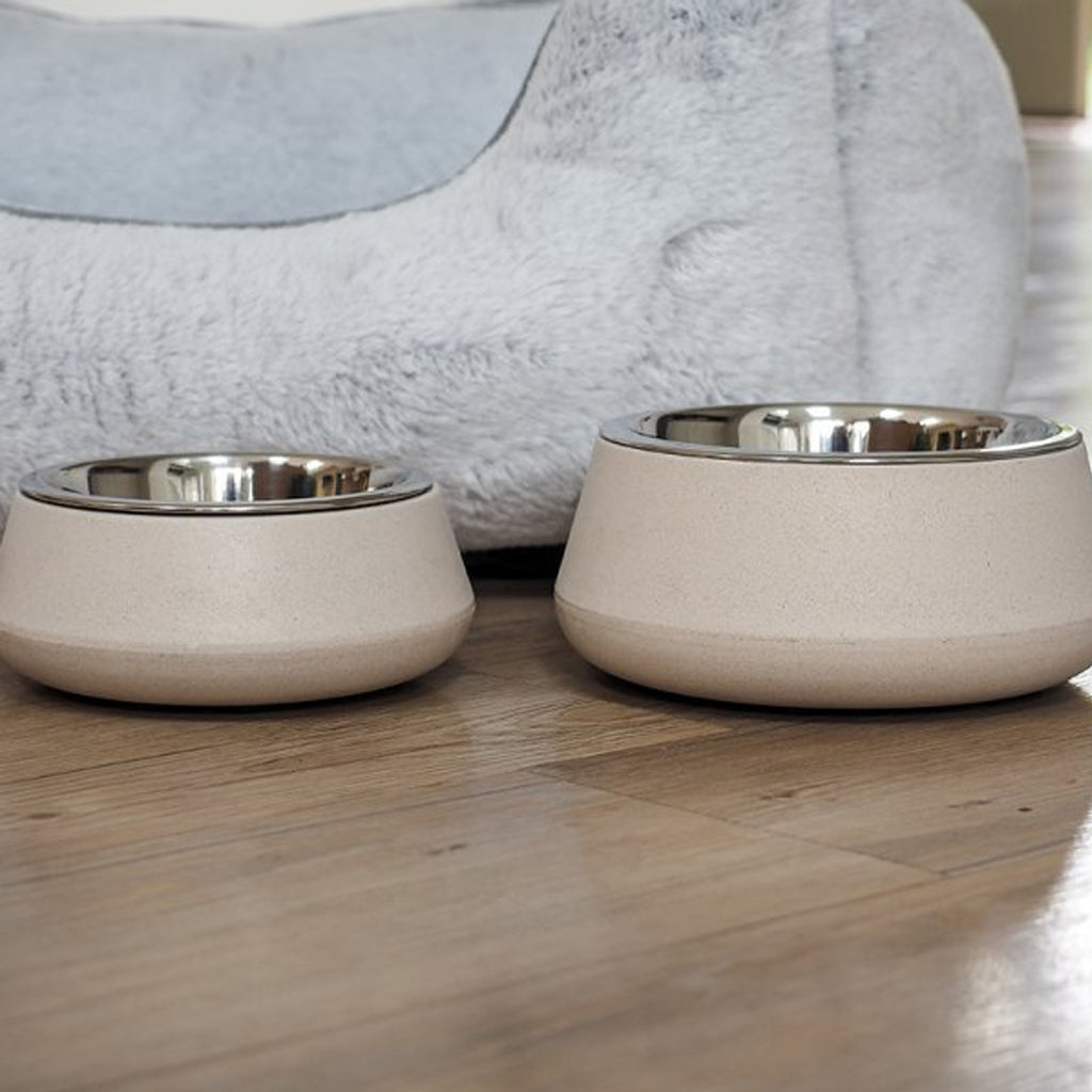 FloorGrip Bamboo and Stainless Steel Bowl - Stone