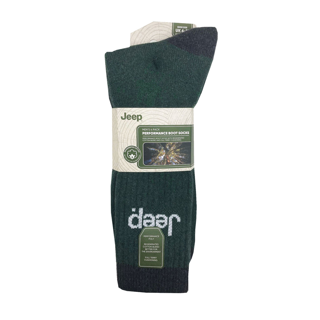 Jeep Mens Performance Boot Sock  - Green/Charcoal 4 Pack