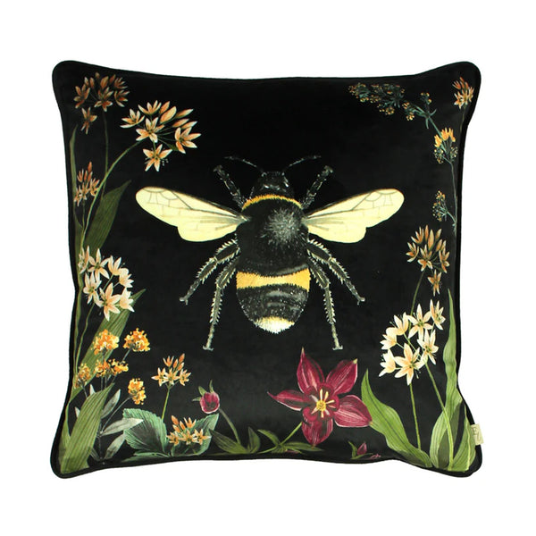 Evans Lichfield Midnight Garden Bee Feather Filled Cushion - Black