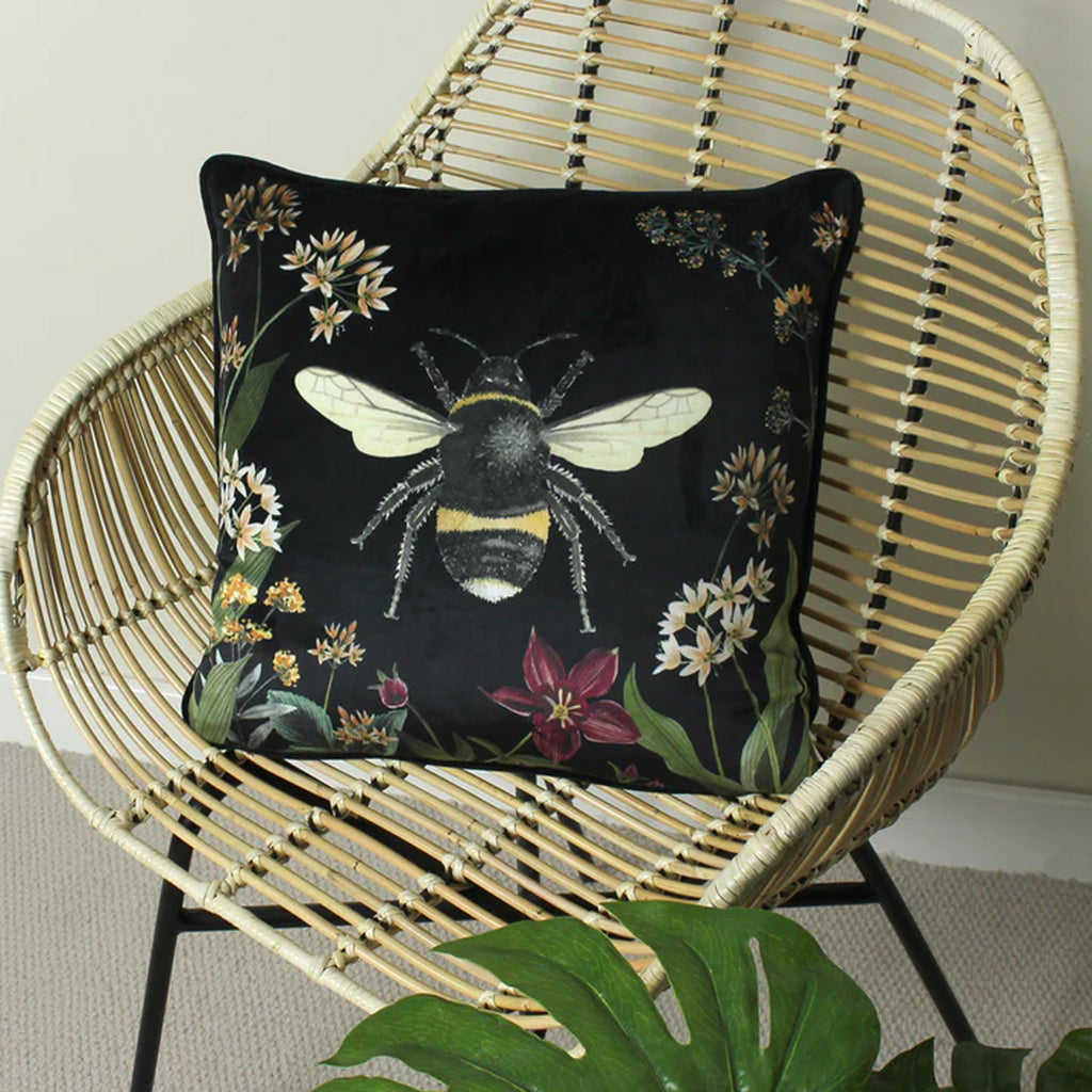 Evans Lichfield Midnight Garden Bee Feather Filled Cushion - Black