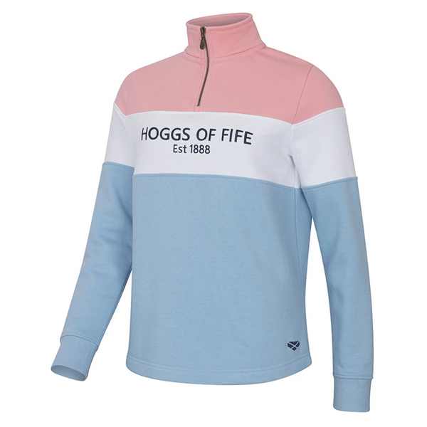 Hoggs Of Fife Ladies Dumfries 1888 1/4 Zip Jumper - Pink/White/Blue