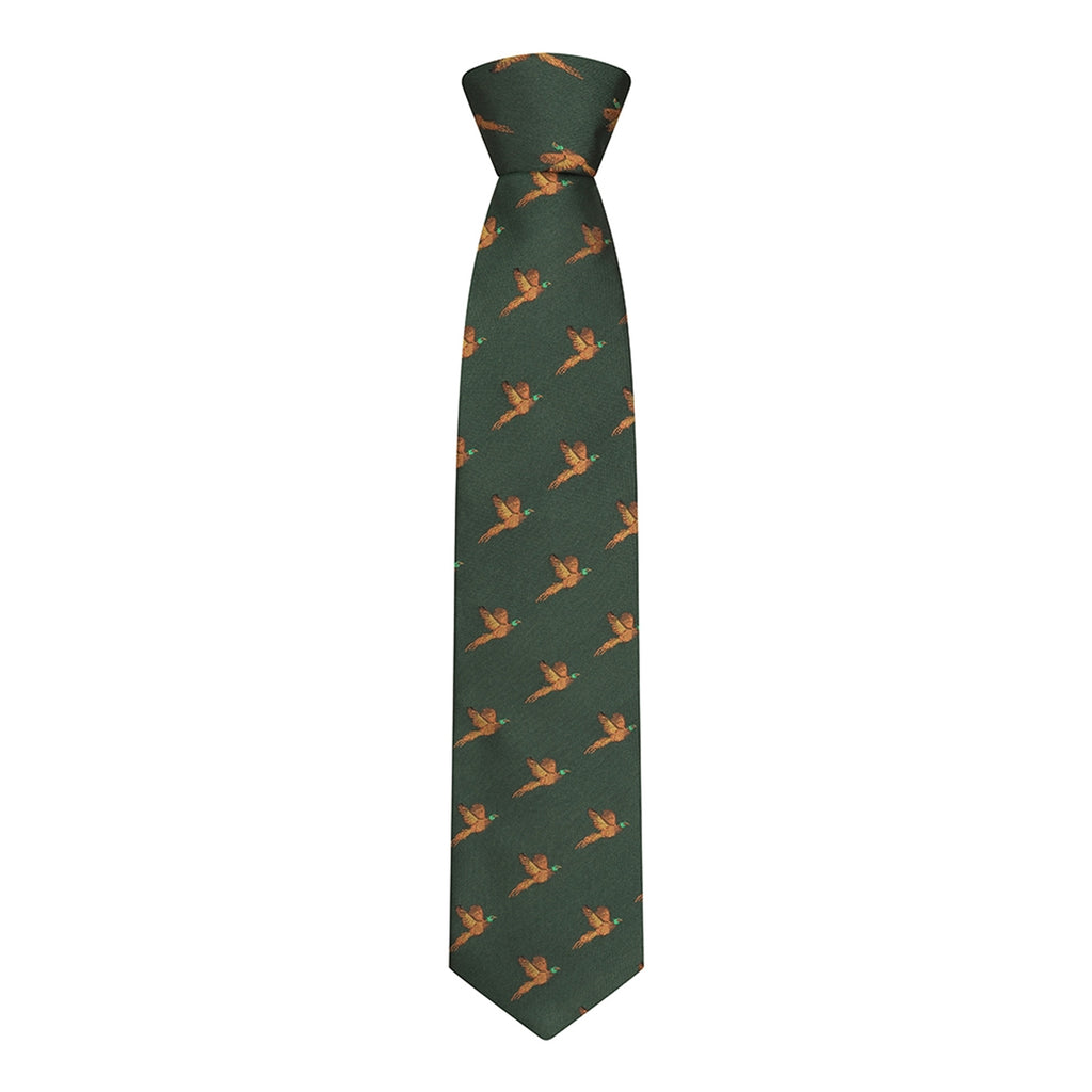 Hoggs Of Fife Boxed 100 Silk Woven Pheasants Tie Green