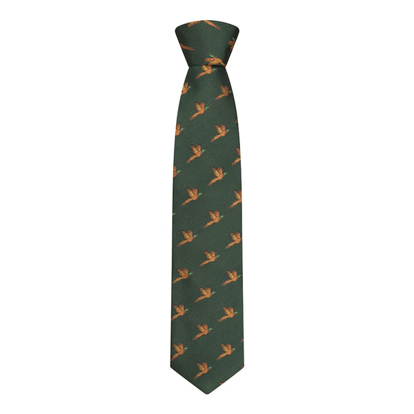Hoggs Of Fife Boxed 100 Silk Woven Pheasants Tie Green