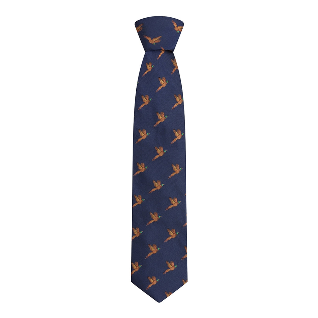 Hoggs Of Fife Boxed 100 Silk Woven Pheasants Tie Navy