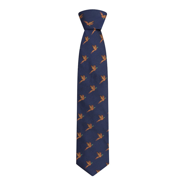 Hoggs Of Fife Boxed 100 Silk Woven Pheasants Tie Navy